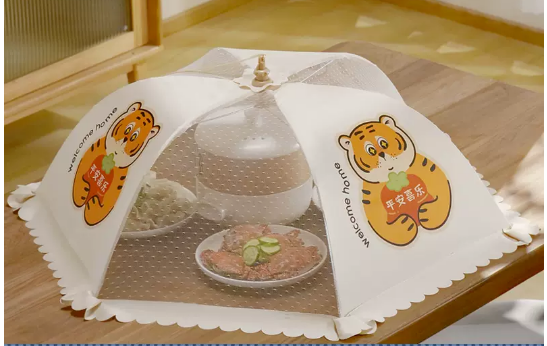 Hot-selling meal cover foldable anti-fly artifact household new dust cover umbrella summer (safe and happy) (size: diagonal 80CM)