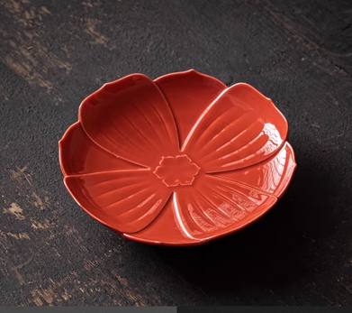 熱賣復古青蓮陶瓷茶點盤(紅色)(尺寸:長12.6CM*高2.5CM)