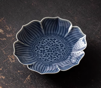 熱賣復古蓮花陶瓷茶點盤(霽藍)(尺寸:長12.5CM*高2.4CM)