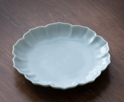 熱賣復古葵口陶瓷茶點盤(粉青)(尺寸:直徑14.7CM*高2CM)