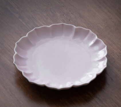 熱賣復古葵口陶瓷茶點盤(胭脂粉)(尺寸:直徑14.7CM*高2CM)