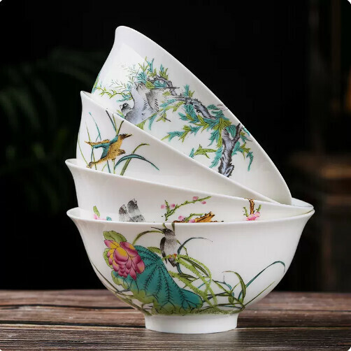 熱賣陶瓷高檔飯碗（四季花鳥5英寸【春夏秋冬四季各一隻】碗口徑12.7cm）