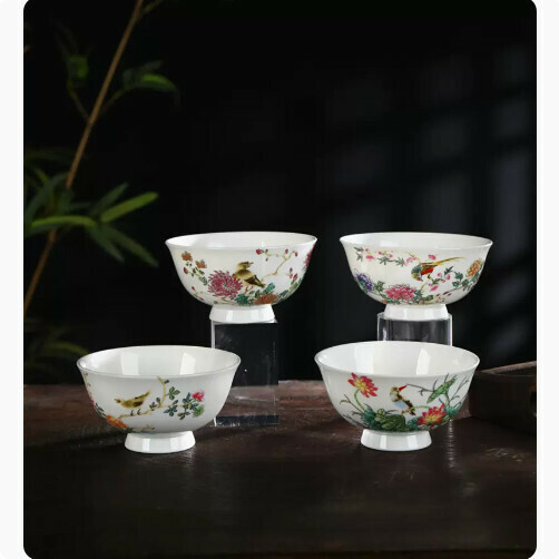 熱賣陶瓷高檔飯碗（四季花鳥4.5英寸【春夏秋冬四季各一隻】碗口徑11.5cm）