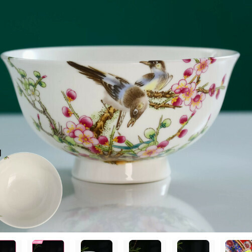 熱賣陶瓷高腳琺琅彩飯碗（鳥語花香4.5英寸碗【冬季】 口徑約12釐米）