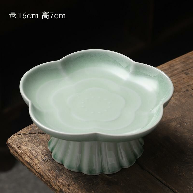 熱賣中式茶室高腳盤 點心盤貢盤(青瓷荷花果盤-小號)