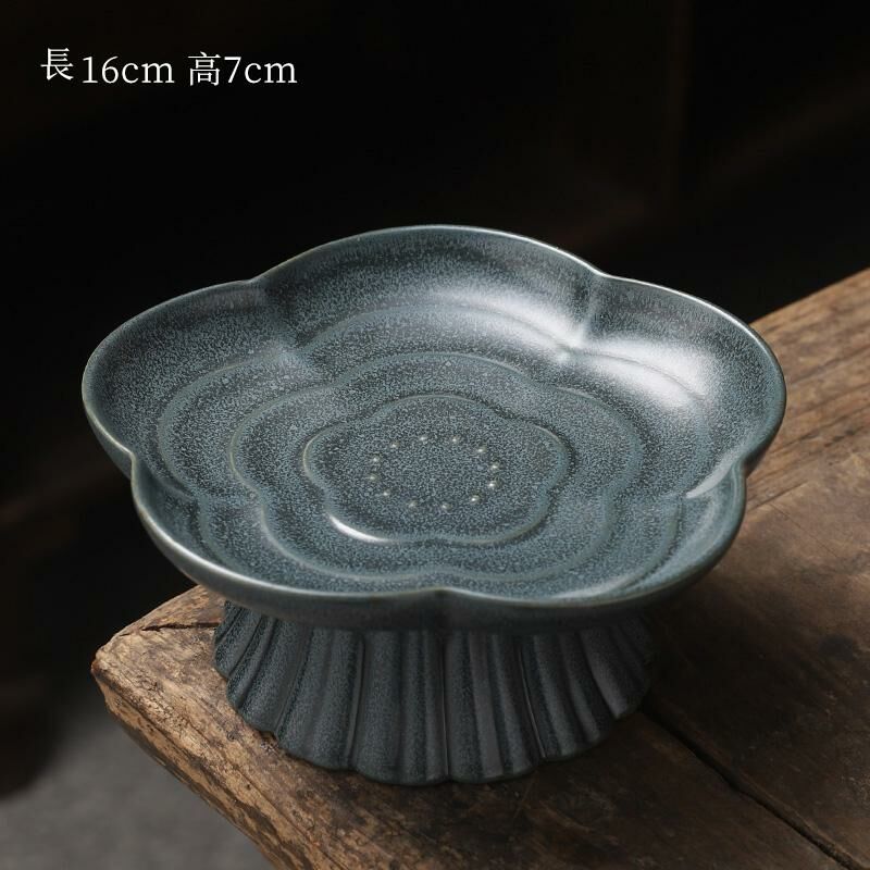 熱賣中式茶室高腳盤 點心盤貢盤(窯變荷花果盤-小號)