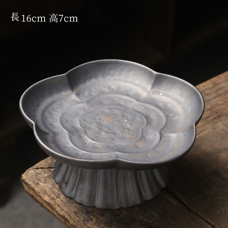 熱賣中式茶室高腳盤 點心盤貢盤(鐵鏽荷花果盤-小號)
