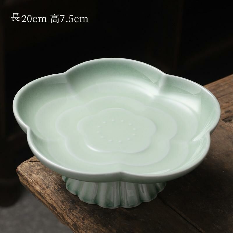 熱賣中式茶室高腳盤 點心盤貢盤(青瓷荷花果盤-大號)