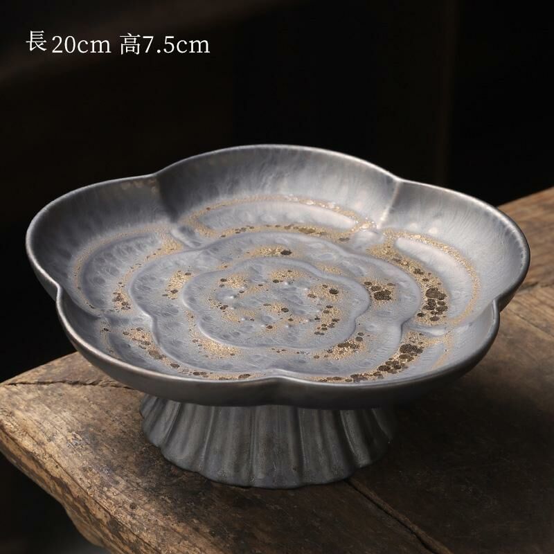 熱賣中式茶室高腳盤 點心盤貢盤(鐵鏽荷花果盤-大號)