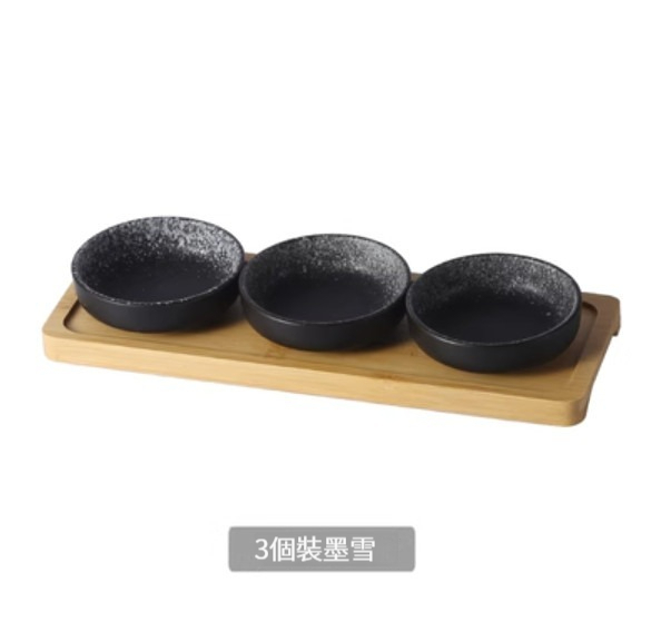 熱賣陶瓷餐具【小圓碟(3個裝)-墨雪帶託盤】 