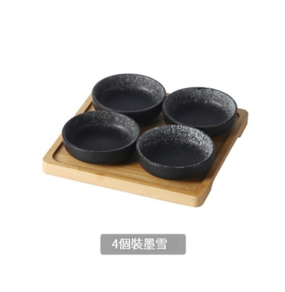 熱賣陶瓷餐具【小圓碟(4個裝)-墨雪帶託盤】 