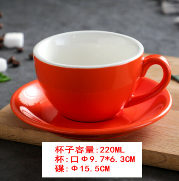 Hot selling thickened large mouth ceramic coffee cup set-[bright orange] kabu cup and saucer 220ml