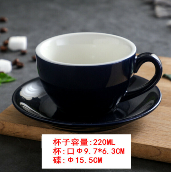 Hot Selling Thickened Large Mouth Ceramic Coffee Cup Set-[Glossy Navy Blue] Kabu Cup and Saucer 220ml