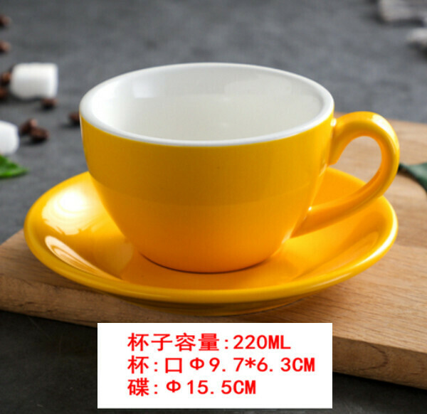 Hot Selling Thickened Large Mouth Ceramic Coffee Cup Set-[Glossy Yellow] Kabu Cup and Saucer 220ml