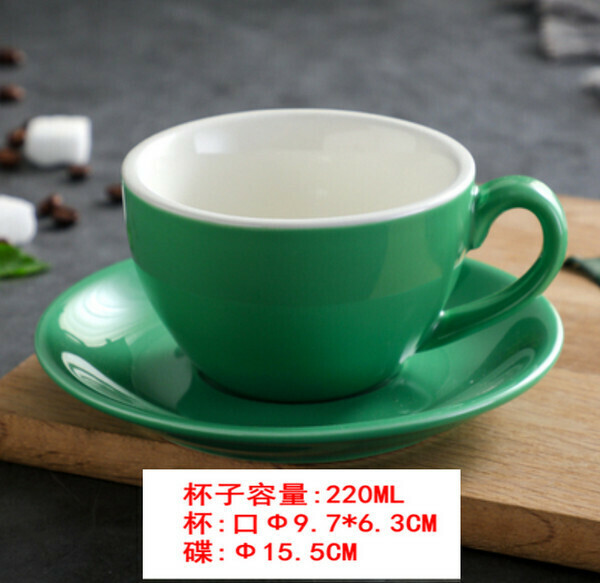 Hot Selling Thickened Large Mouth Ceramic Coffee Cup Set-[Glossy Cyan] Kabu Cup and Saucer 220ml