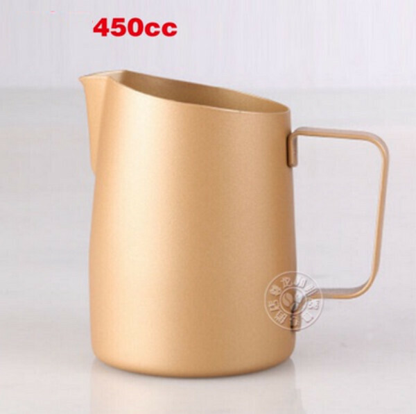 Hot selling coffee latte art cup sharing pot-450ml slanted mouth rose gold latte art cup with round mouth