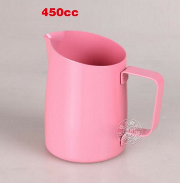Hot selling coffee latte art cup sharing pot-450ml slanted mouth pink latte art cup with round mouth