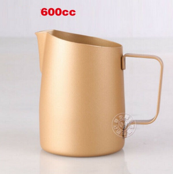 Hot selling coffee latte art cup sharing pot-600ml slanted mouth rose gold latte art cup with round mouth