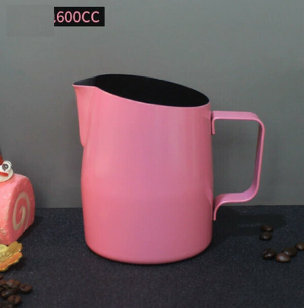 Popular coffee latte art cup sharing pot-600ml slanted mouth pink latte art cup with round mouth