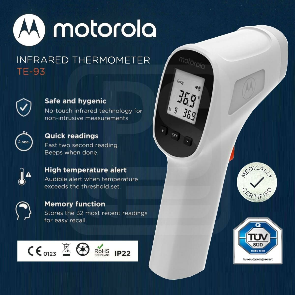 摩托羅拉 - Motorola® TE93 紅外線前額探熱槍《香港行貨》《1年保養》- 1部