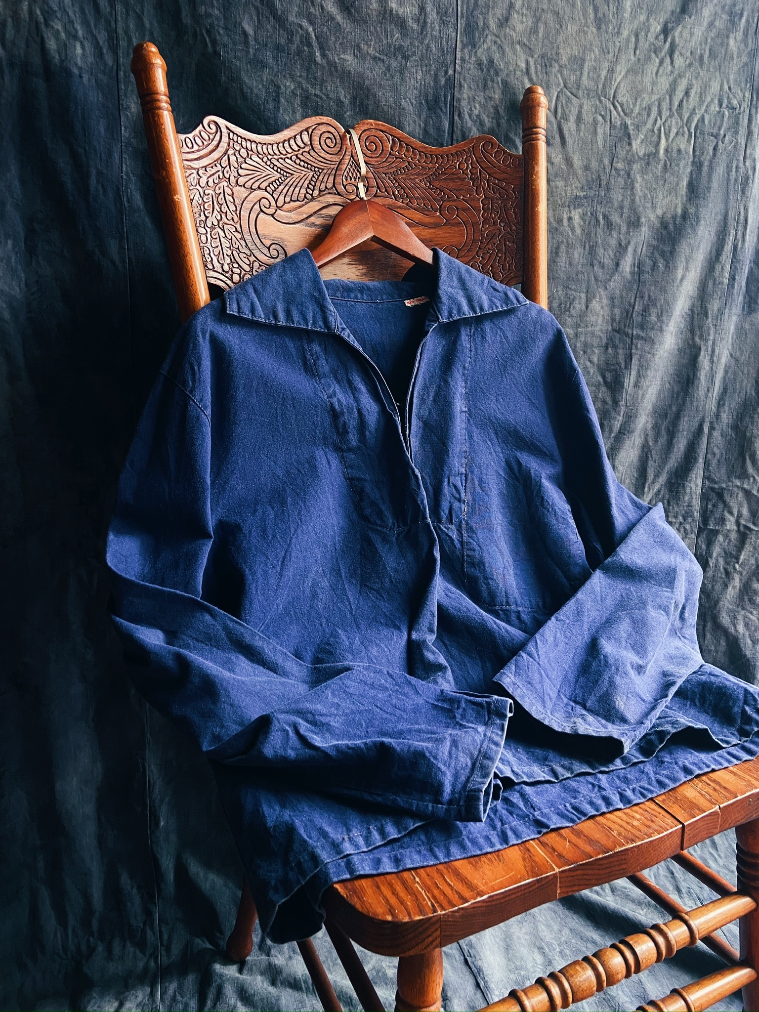 Vintage Canvas fisherman smock pullover / 法國藍漁夫工作服罩衫