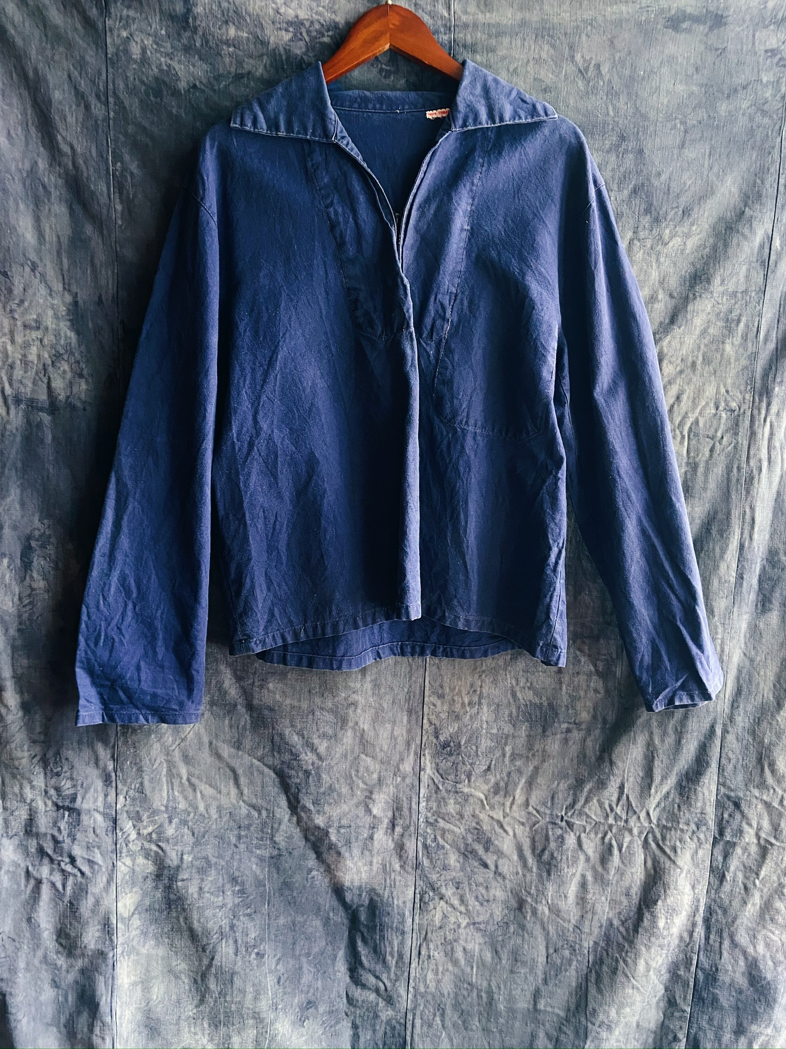 Vintage Canvas fisherman smock pullover / 法國藍漁夫工作服罩衫