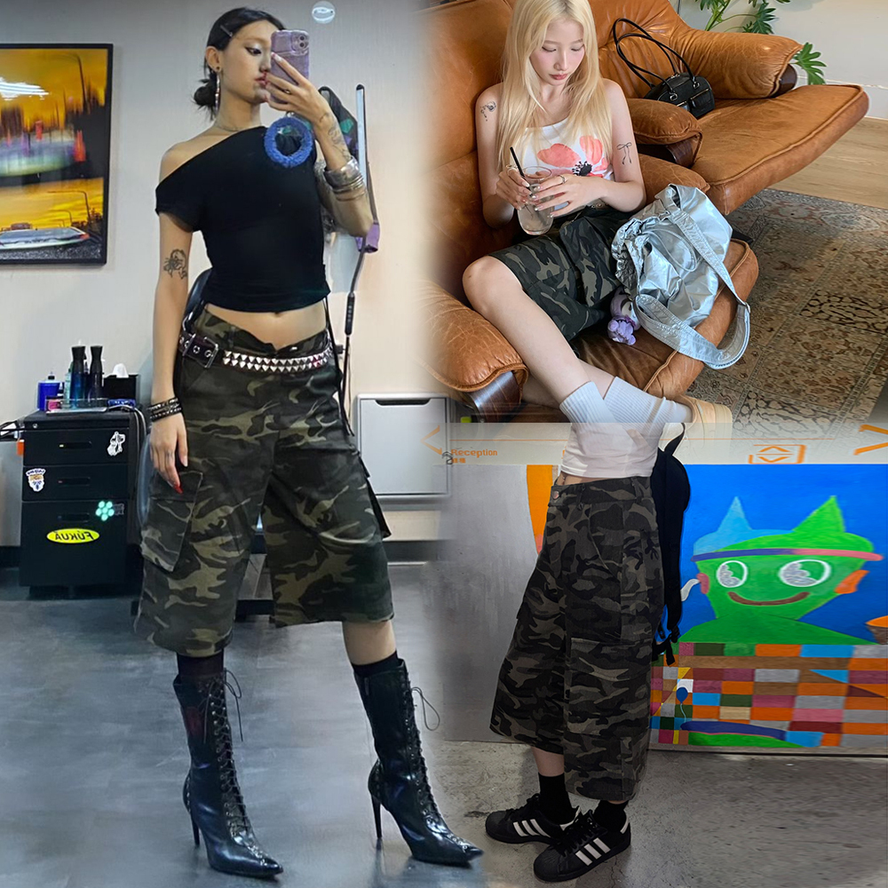 迷彩直筒七分短褲（in stock)