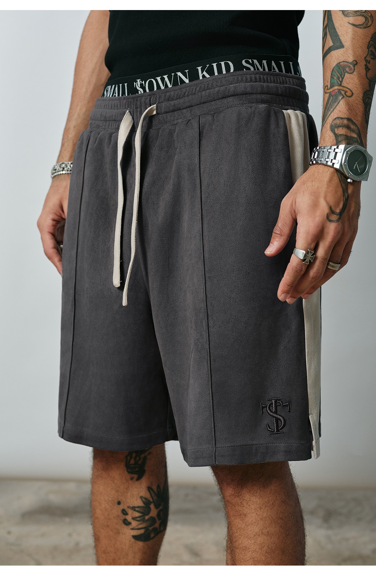 STK SmallTownKid suede panel shorts