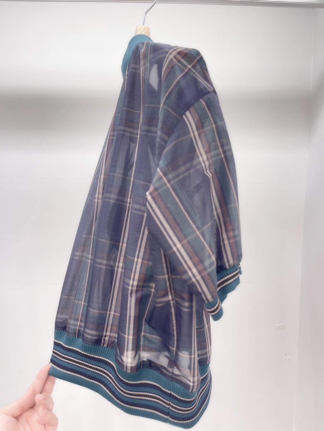 格紋短袖罩衫外套