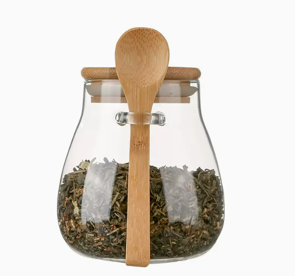 新款家用玻璃密封罐（茶葉罐帶木勺【350ml】）