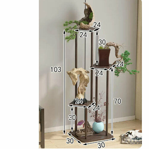 New wooden floor-standing flower stand (Zhongyun flower stand [walnut color four layers])