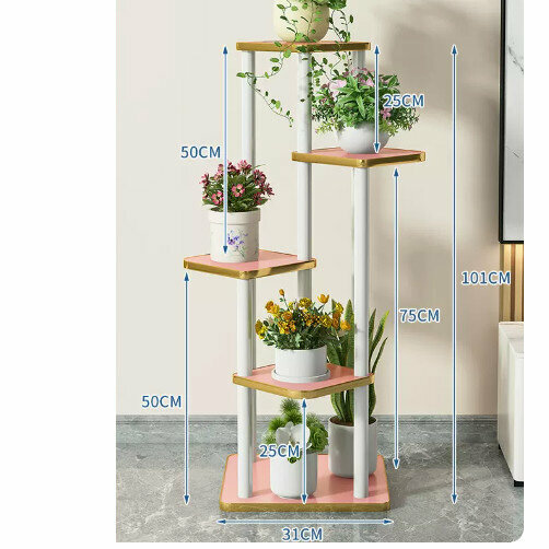 New wooden floor-standing flower stand ([Zhengshengshang] 5 layers-pink)