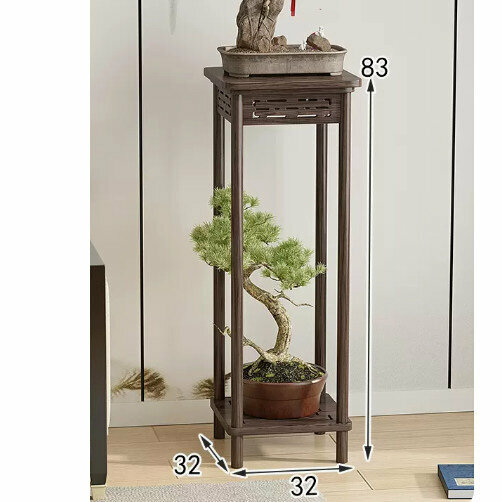 New wooden floor-standing flower stand (wooden carved flower stand [walnut color] [large size])
