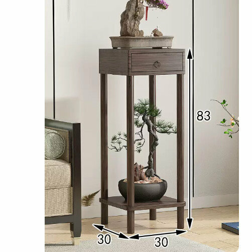 New wooden floor-standing flower stand (wooden top flower stand [walnut color] [large size])