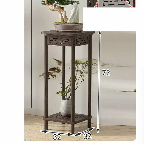 New wooden floor-standing flower stand ([double carving] flower stand [walnut color] [medium size])
