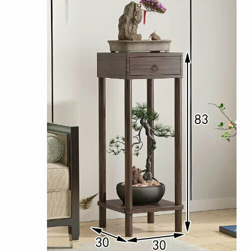 New wooden floor-standing flower stand (Chinese-style flower table with drawers [walnut color] [large size])