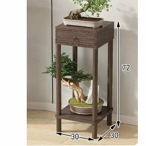 New wooden floor-standing flower stand (Chinese style flower stand with drawers [walnut color] [medium size])
