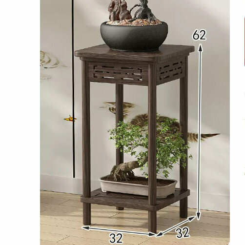 New wooden floor-standing flower stand (wooden carved flower stand [walnut color] [small size])