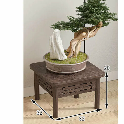 New wooden floor-standing flower stand (wooden carved flower stand [walnut color] [height 20cm])
