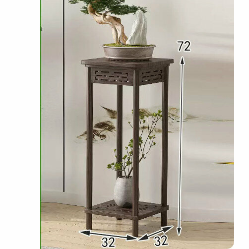 New wooden floor-standing flower stand (wooden carved flower stand [walnut color] [medium size])