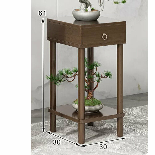Hot selling wooden floor-standing flower stand (Chinese style flower table with drawers [walnut color] (small size))