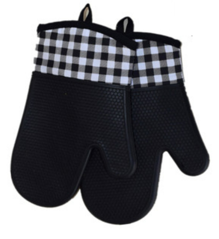 Hot selling 2 pieces of silicone cotton thermal insulation anti-scald gloves (black) (size: 28*18CM)