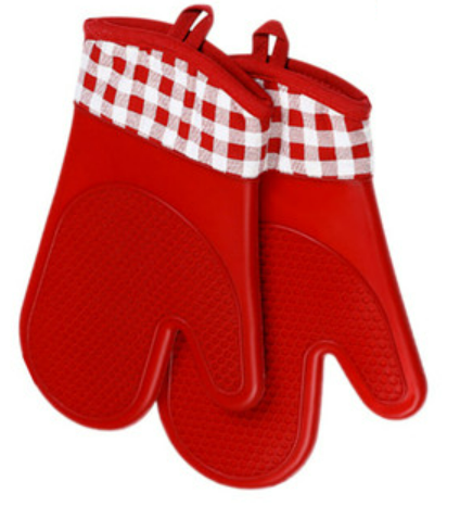 Hot selling 2 pieces of silicone cotton thermal insulation anti-scald gloves (red) (size: 28*18CM)