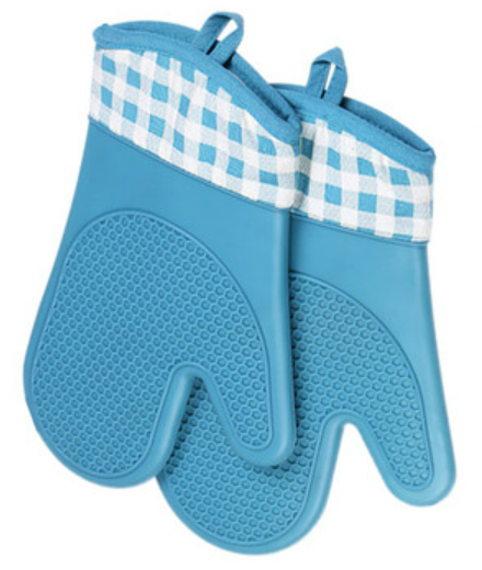 Hot selling 2 pieces of silicone cotton thermal insulation anti-scald gloves (blue) (size: 28*18CM)