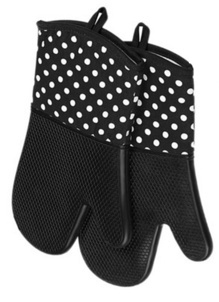 Hot selling 2 pieces of silicone cotton thermal insulation anti-scald gloves (black) (size: 32*19CM)