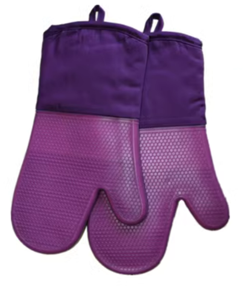 Hot selling 2 pieces of silicone cotton thermal insulation anti-scald gloves (dark purple) (size: 32*19CM)