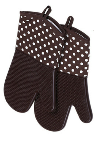 Hot selling 2 silicone cotton thermal insulation anti-scald gloves (brown) (size: 32*19CM)