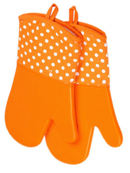 Hot selling 2 silicone cotton thermal insulation anti-scald gloves (orange) (size: 32*19CM)