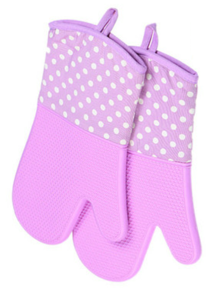 Hot selling 2 pieces of silicone cotton thermal insulation anti-scald gloves (purple) (size: 32*19CM)