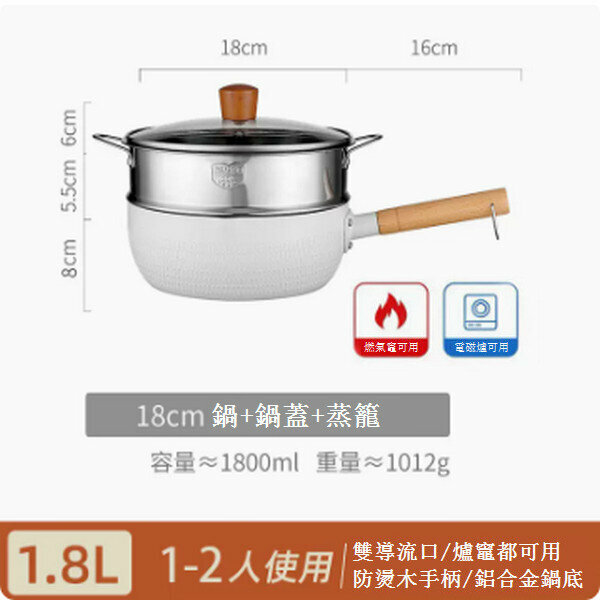 熱賣雪平鍋麥飯石奶鍋【18cm白色含蓋+蒸籠】